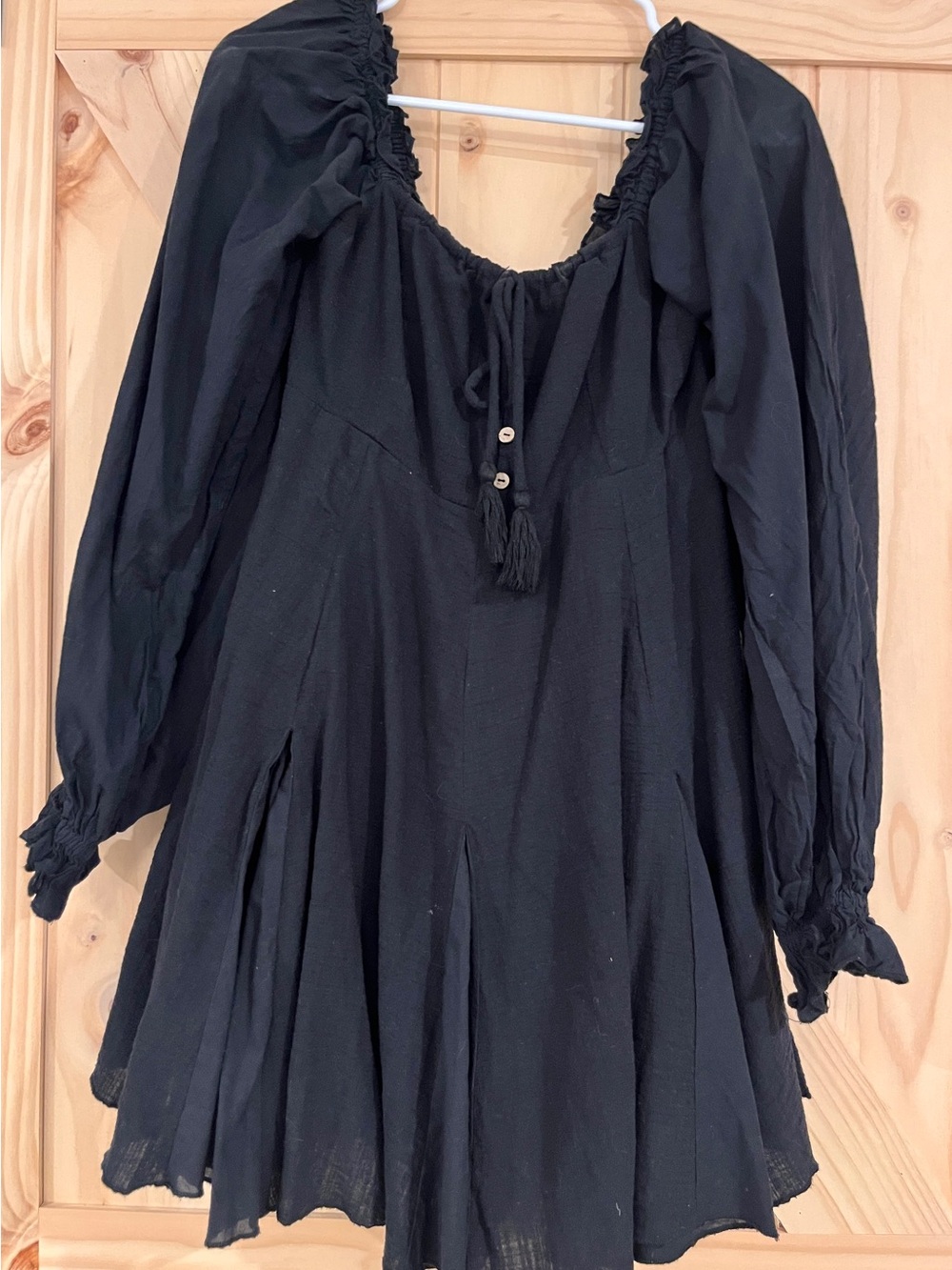 Chelsea & Violet Black Boho Mini Dress |Medium | 100% Cotton |Puff Sleeve |Lined